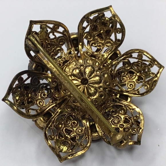 VINTAGE Gorgeous Brooch and earring set Amber and faux pearls - Picture 3 of 5